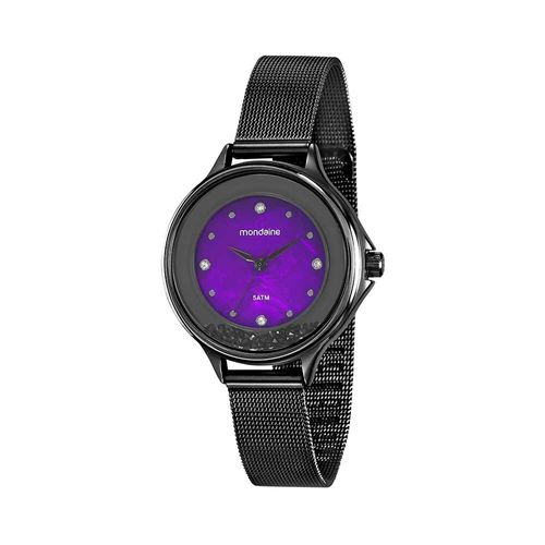 Relógio Feminino Malha de Aço Madrepérola Preto
