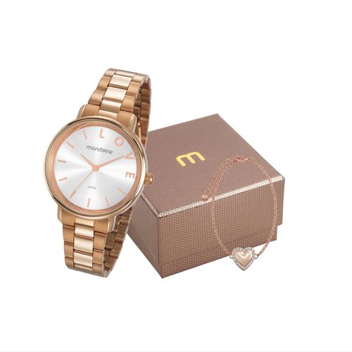Kit Relógio Feminino Analógico com Pulseira Love Rosé