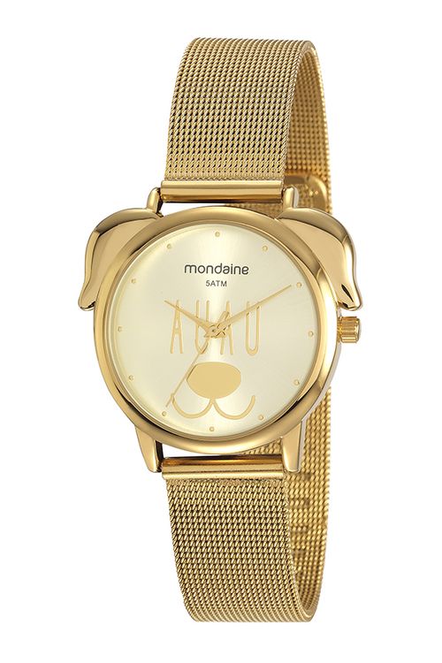 Kit Relógio Feminino Pets Cachorro com Pulseira Dourado