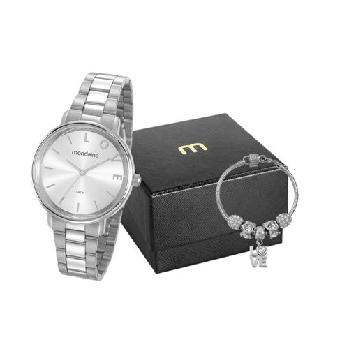 Kit Relógio Feminino Love com Pulseira Prata