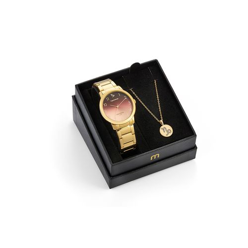 Kit Relógio Feminino e Semijóia Signo Capricórnio Dourado