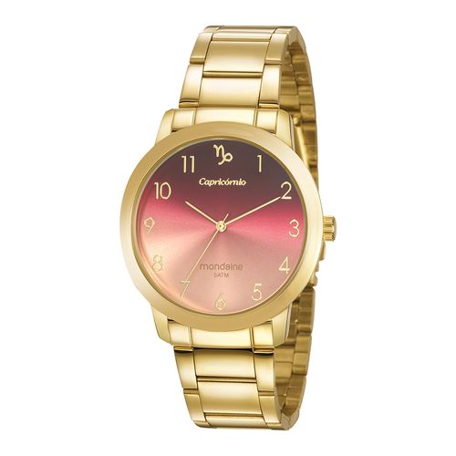 Kit Relógio Feminino e Semijóia Signo Capricórnio Dourado