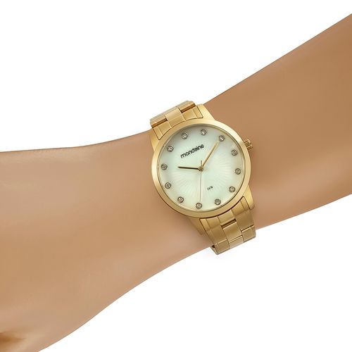 Relógio Feminino Cristais Aço Dourado
