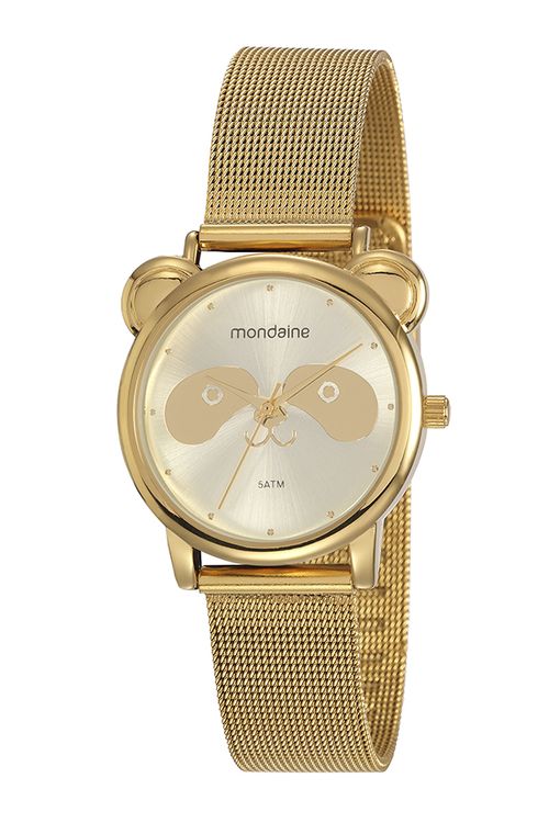 Kit Relógio Feminino Panda com Pulseira Dourado