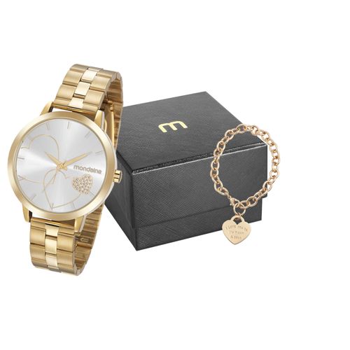 Kit Relógio Feminino Coração com Pulseira Dourado