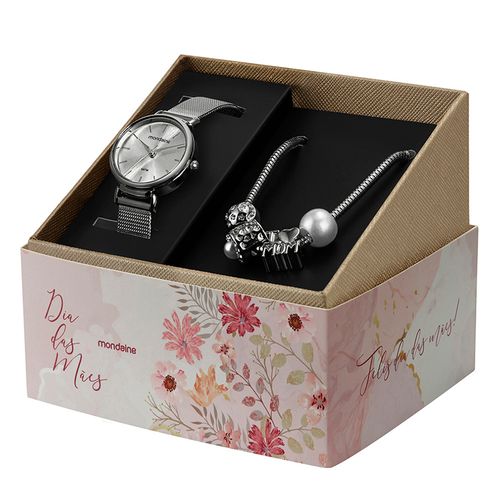 Kit Relógio Feminino Prata com Pulseira