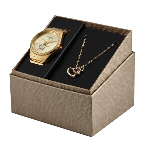 Kit Relógio Feminino com Colar Dourado