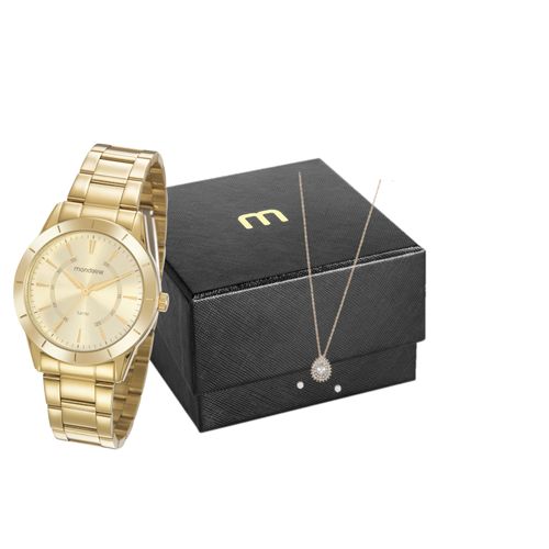 Kit Relógio Feminino Moda Dourado