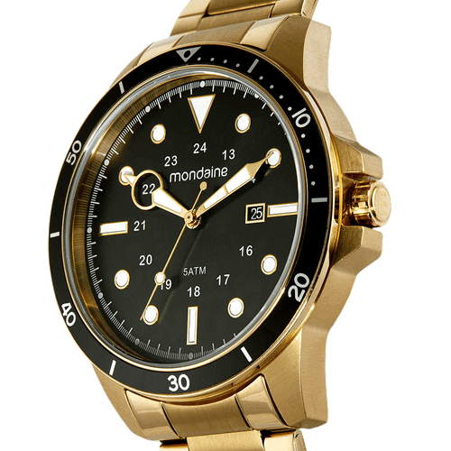 Relógio Masculino Calendário Aço Dourado