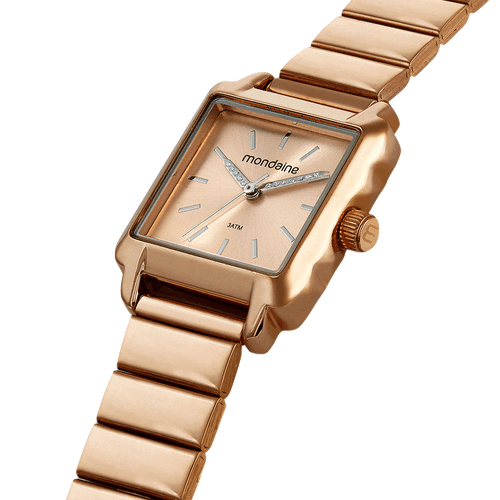 Relógio Feminino Quadrado Ponteiro Cristais Rosé
