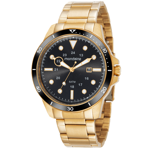 Relógio Masculino Calendário Aço Dourado