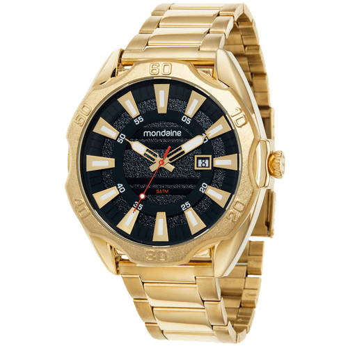 Relógio Masculino Calendário Dourado