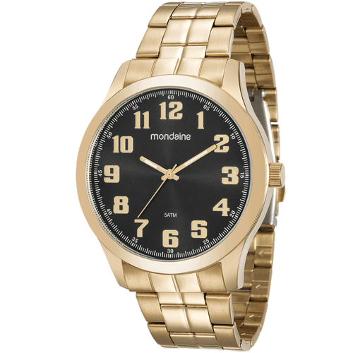 Relógio Masculino Visor Preto Casual Dourado