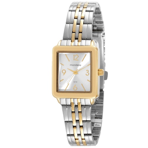 Relógio Feminino Quadrado Prata e Dourado