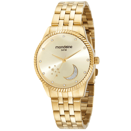 Relógio Feminino Lua Glitter Dourado