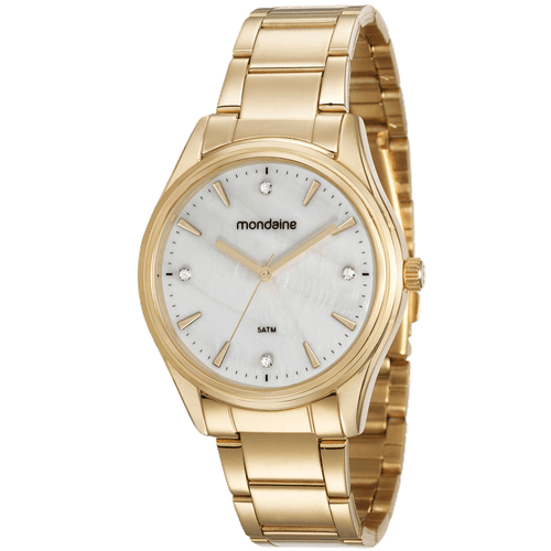 Relógio Feminino Madrepérola Cristais Dourado