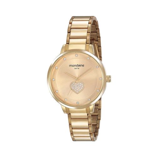 Relógio Feminino Coração Cristais Dourado