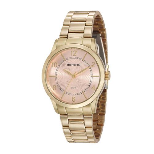 Relógio Feminino Visor Rosa Casual Dourado