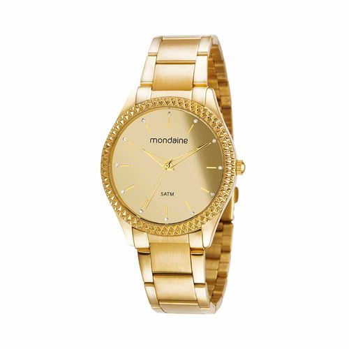 Relógio Feminino Espelhado Cristais Dourado