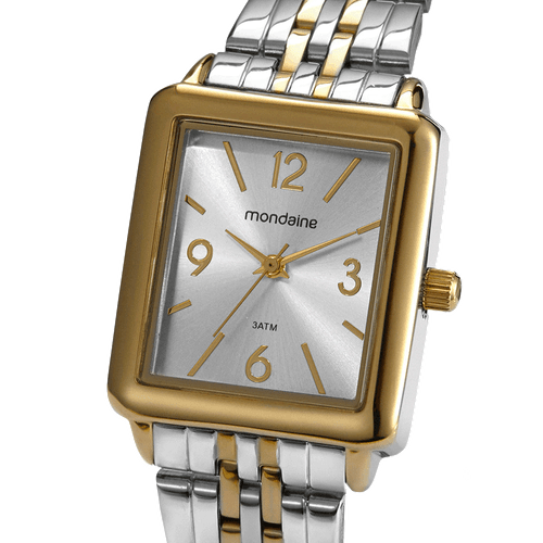 Relógio Feminino Quadrado Prata e Dourado