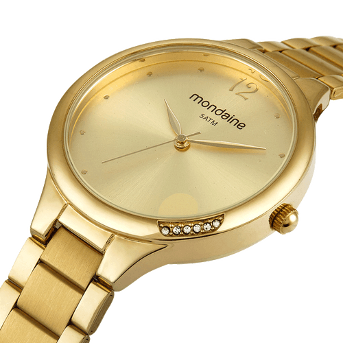 Relógio Feminino Cristais Coração Dourado