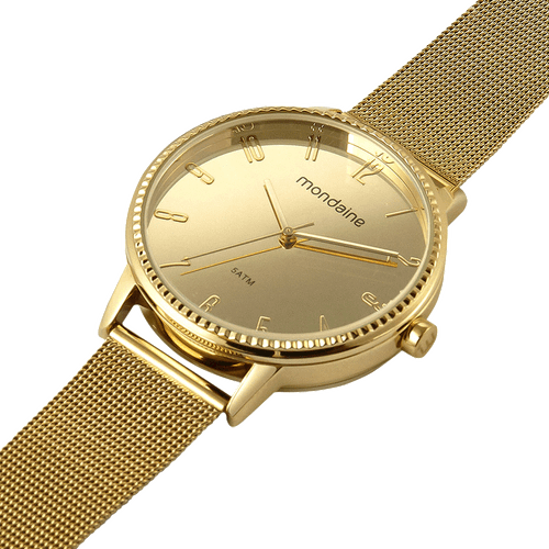 Relógio Espelhado Malha de Aço Dourado