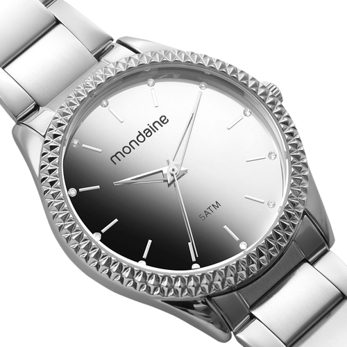 Relógio Feminino Espelhado Cristais Prata