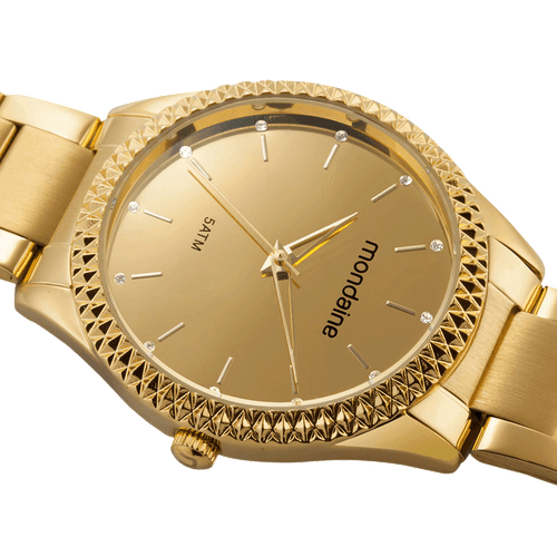 Relógio Feminino Espelhado Cristais Dourado