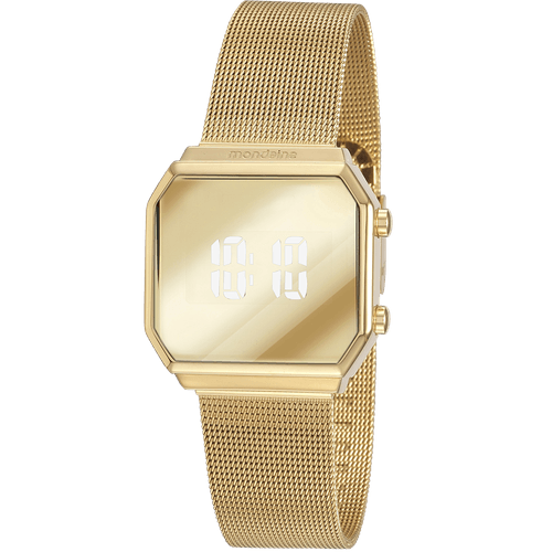 Relógio Feminino Espelhado Led Dourado