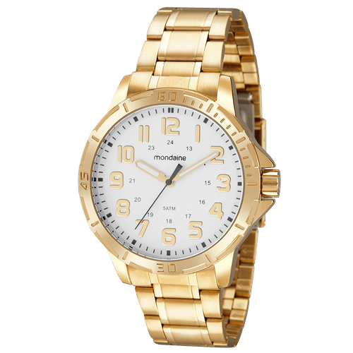 Relógio Masculino Mostrador Branco Dourado