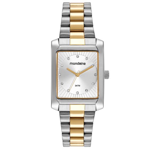 Relógio Feminino Quadrado Prata e Dourado