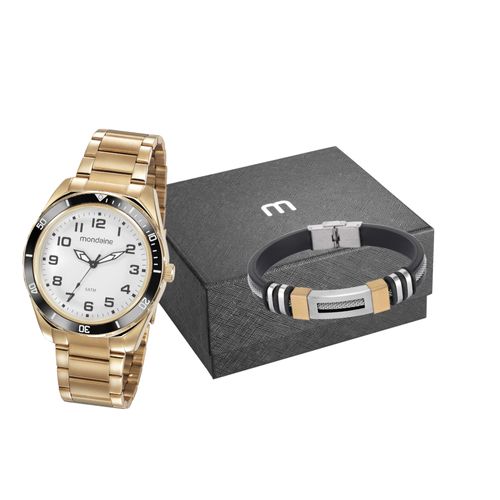 Kit Relógio Masculino Dourado com Pulseira