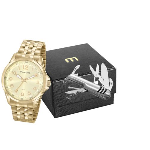 Kit Relógio Masculino Moderno Dourado
