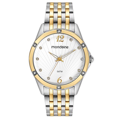 Relógio Feminino Cristais Prata e Dourado