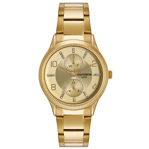 Relógio Feminino Multifunção Cristais Dourado