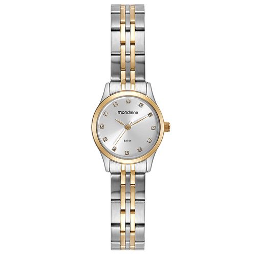 Relógio Feminino Clássico Cristais Prata e Dourado