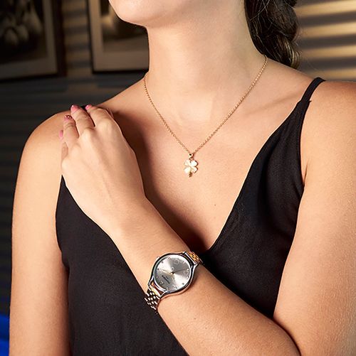 Relógio Feminino Trevo Cristais Bicolor