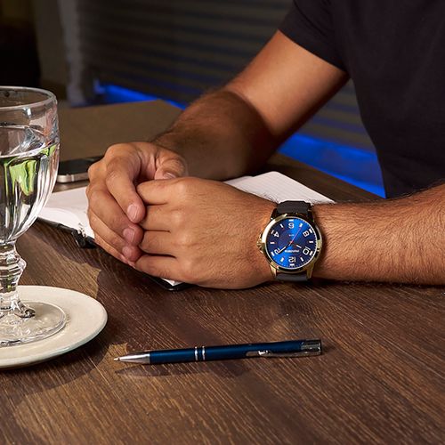 Relógio Masculino Silicone Azul Dourado