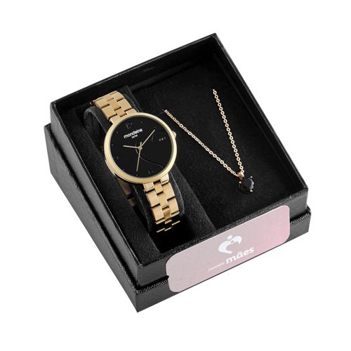 Relógio Feminino Romântico Coração Cristais Preto com Dourado