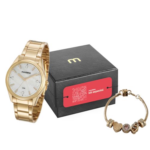 Kit Especial Relógio Feminino Minimalista Clássico Analógico Dourado