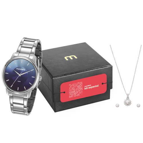 Kit Especial Relógio Feminino Minimalista azul Prata