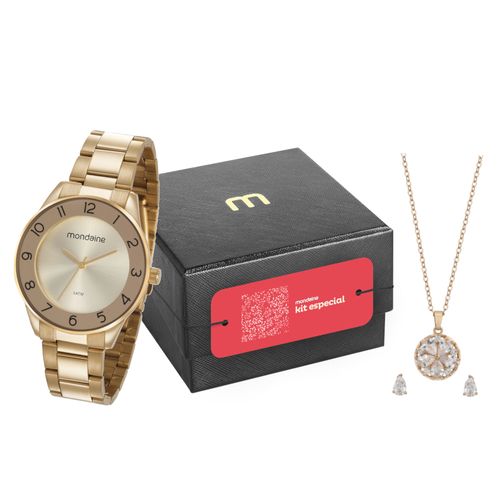 Kit Especial Relógio Feminino Clássico Dourado