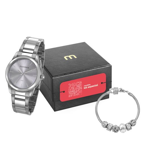 Kit Especial Relógio Feminino Minimalista Analógico Prata