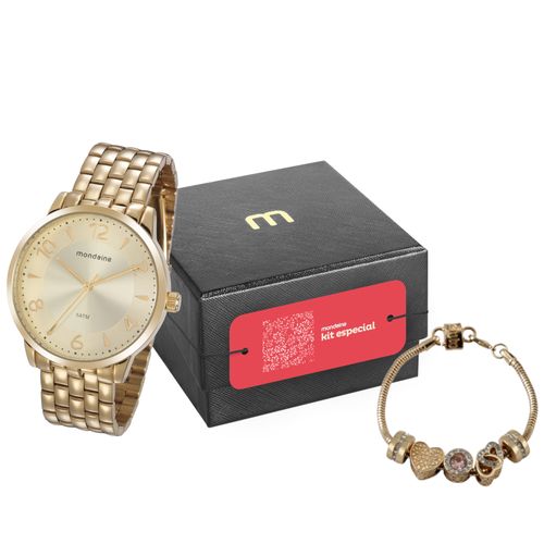 Kit Especial Relógio Feminino Clássico Analógico Dourado