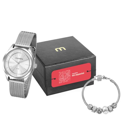 Kit Especial Relógio Feminino Clássico Minimalista Analógico Prata