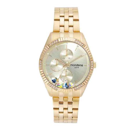 Relógio Feminino Multifunção Cristais Dourado