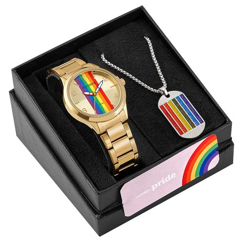 Kit Relógio Pride Colar Placa Com Glitter Colorido