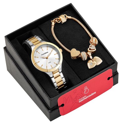 Kit Relógio Feminino Com Pulseira Berloques Bicolor