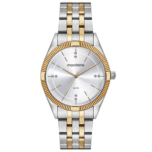 Relógio Feminino Moderno Cristais Prata e Dourado