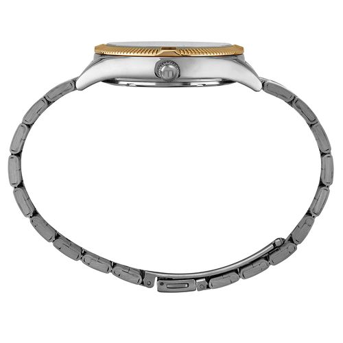 Relógio Feminino Moderno Cristais Prata e Dourado